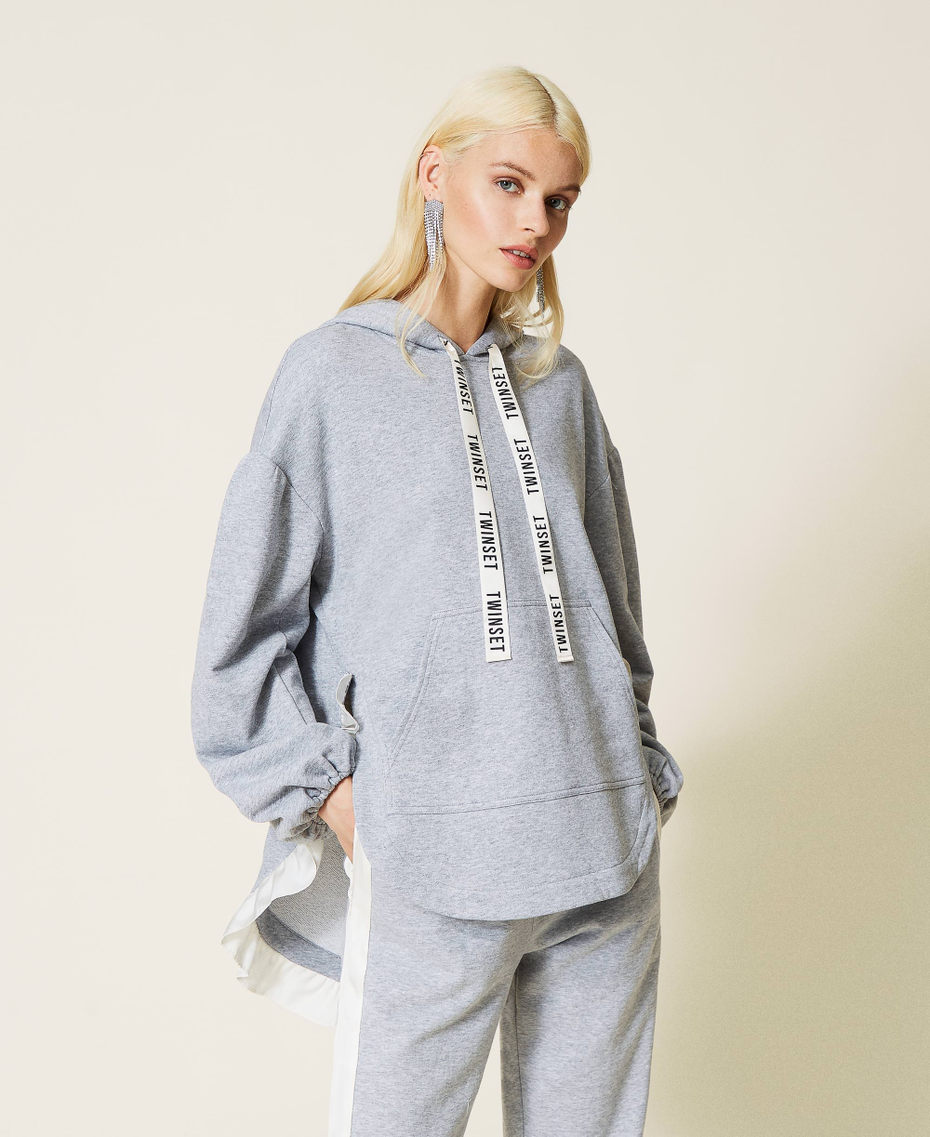 Felpa mélange con cappuccio Bicolor Grigio Mélange / Bianco "Butter Cream" Donna 212LI2SBB-01
