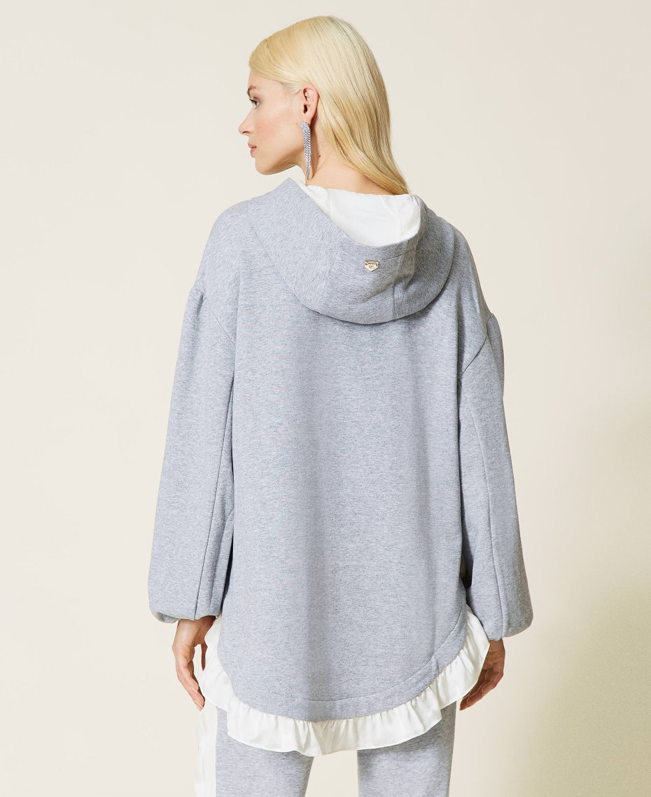 Felpa mélange con cappuccio Bicolor Grigio Mélange / Bianco "Butter Cream" Donna 212LI2SBB-03