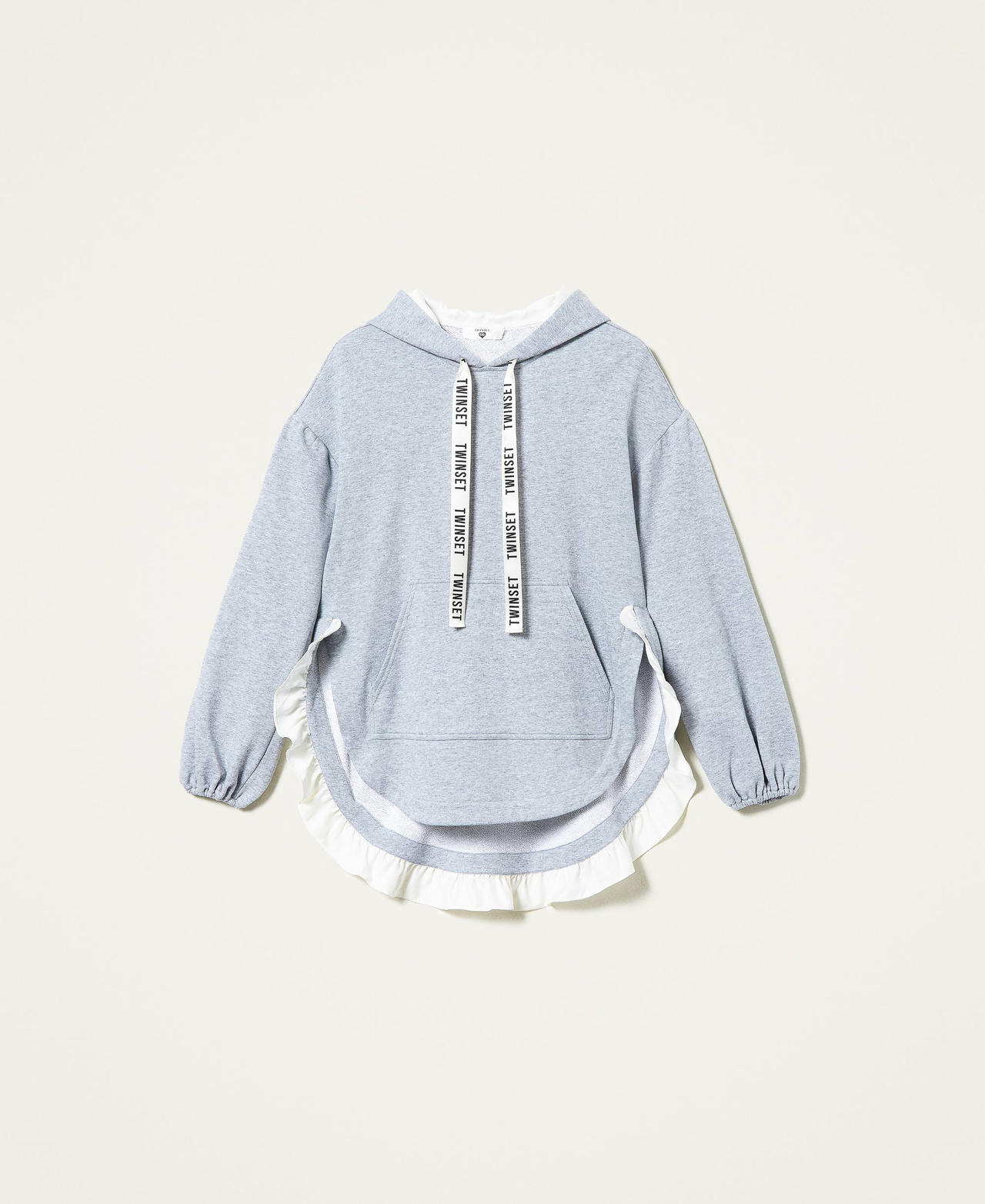 Felpa mélange con cappuccio Bicolor Grigio Mélange / Bianco "Butter Cream" Donna 212LI2SBB-0S