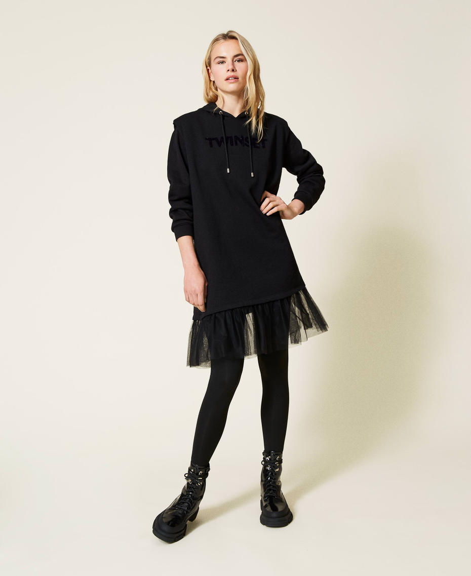 Plush fabric and tulle dress with logo Black Woman 212LI2SMM-01