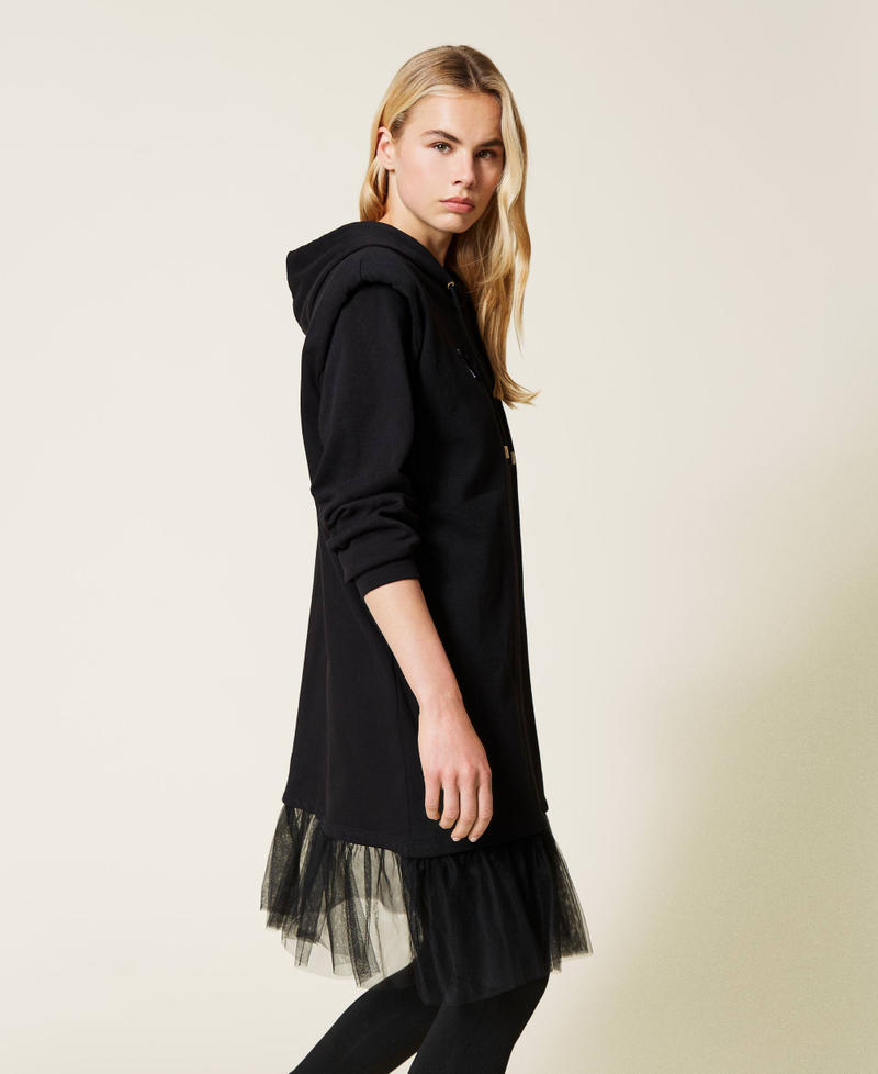 Plush fabric and tulle dress with logo Black Woman 212LI2SMM-02