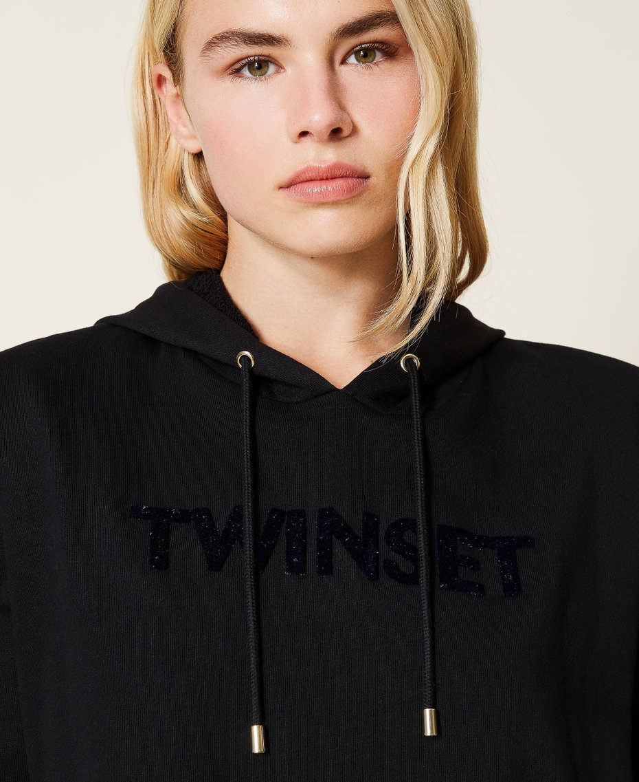 Plush fabric and tulle dress with logo Black Woman 212LI2SMM-04