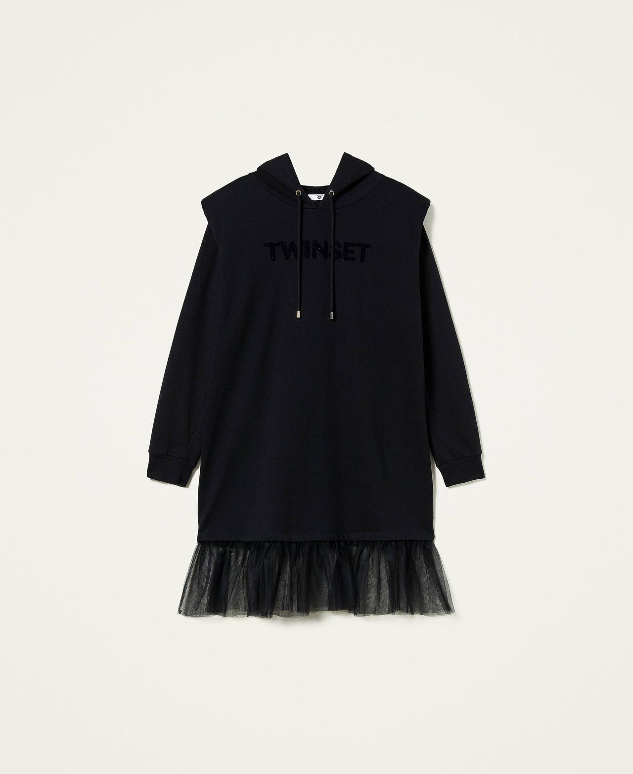 Plush fabric and tulle dress with logo Black Woman 212LI2SMM-0S