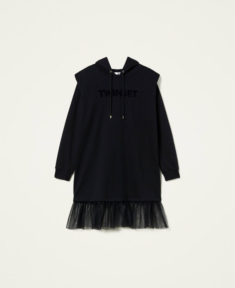Plush fabric and tulle dress with logo Black Woman 212LI2SMM-0S