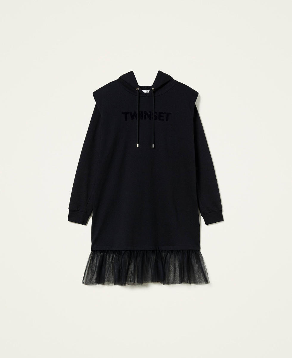 Vestido de felpa y tul con logotipo Negro Mujer 212LI2SMM-0S