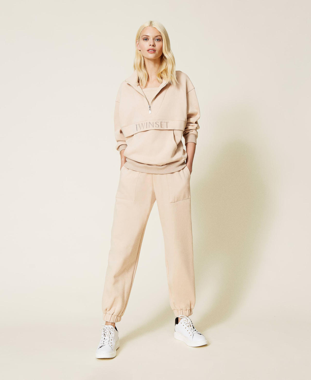 Logo sweatshirt and joggers Woman Beige TWINSET Milano