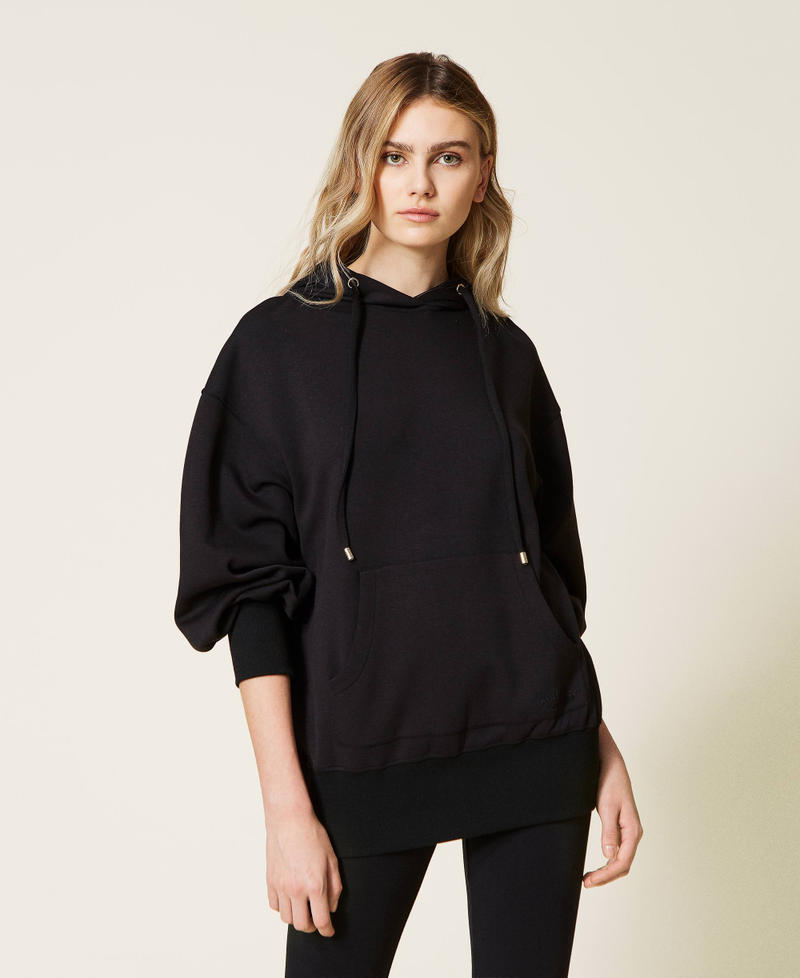 Maxi felpa in tessuto scuba con cappuccio Nero Donna 212LI2UJJ-02