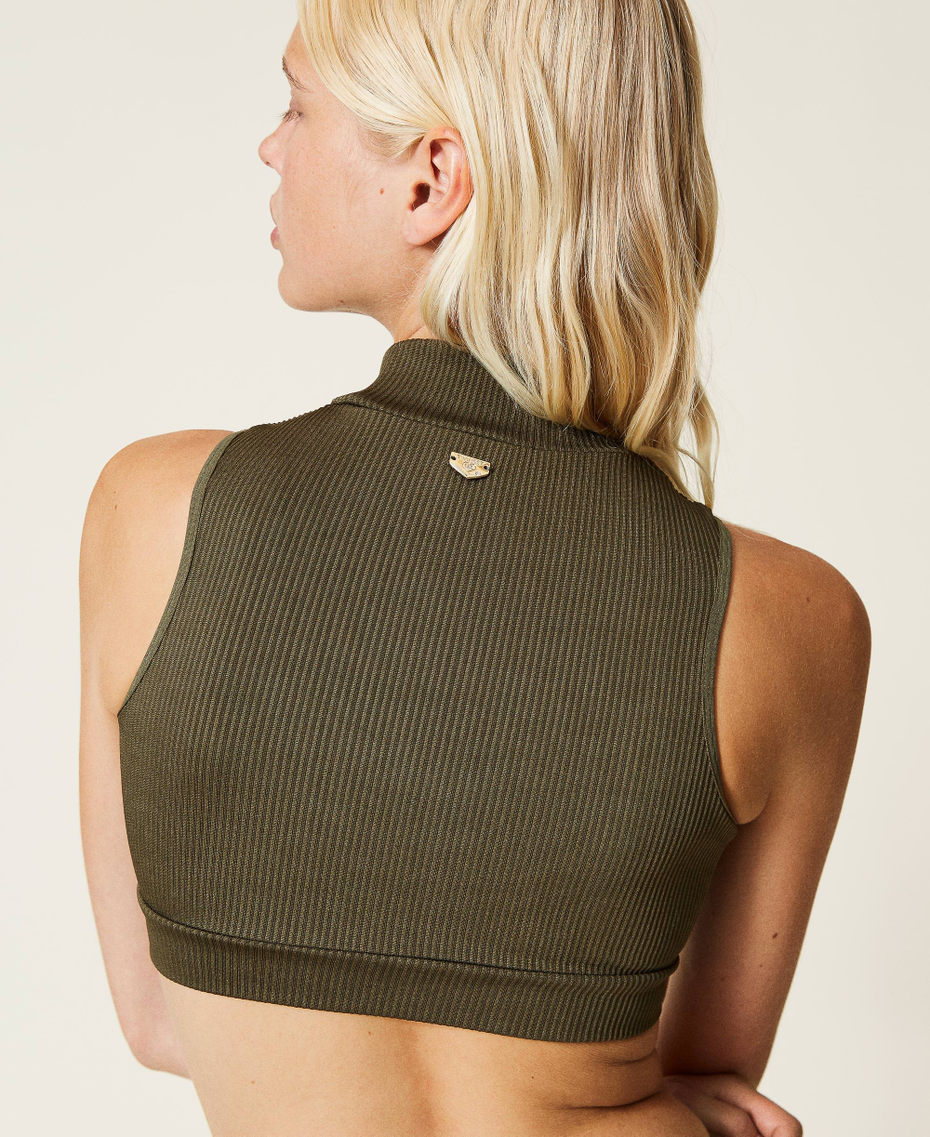 Ribbed cropped top Dark Olive Woman 212LI2VCC-03