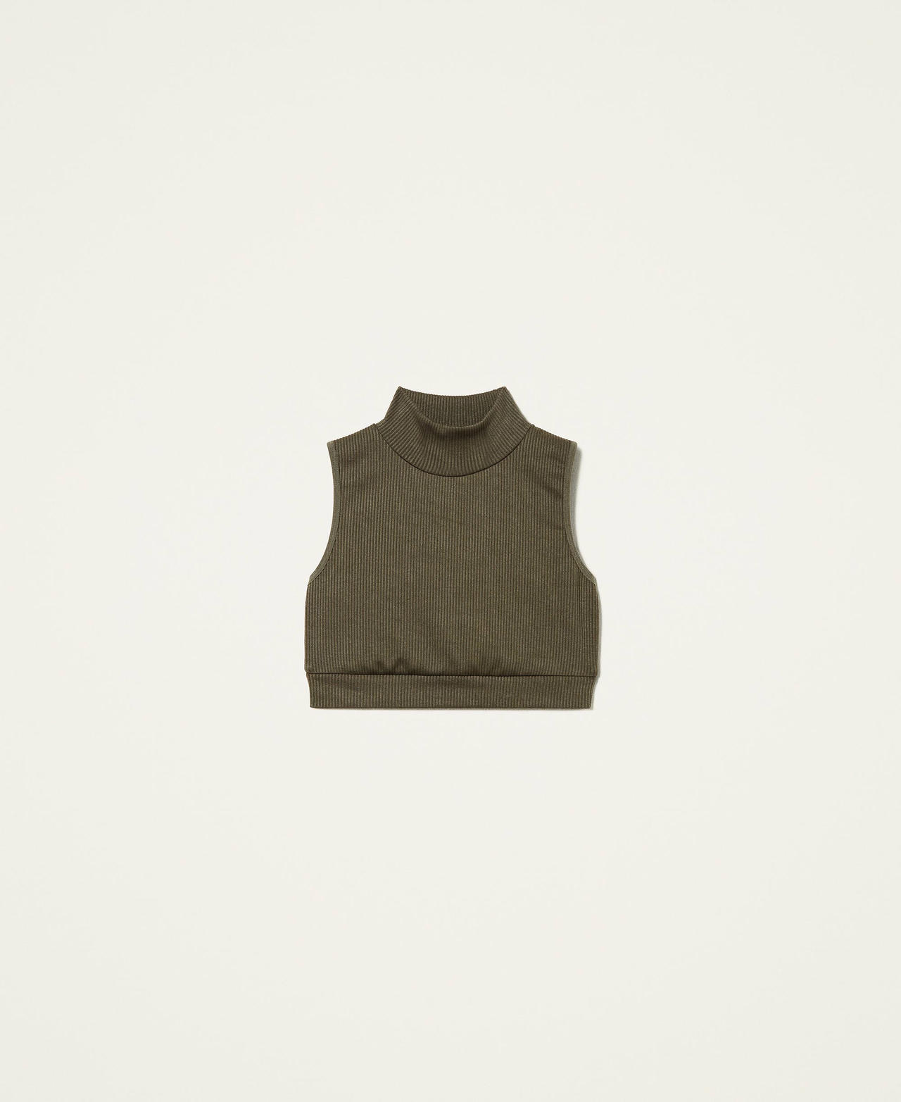 Ribbed cropped top Dark Olive Woman 212LI2VCC-0S