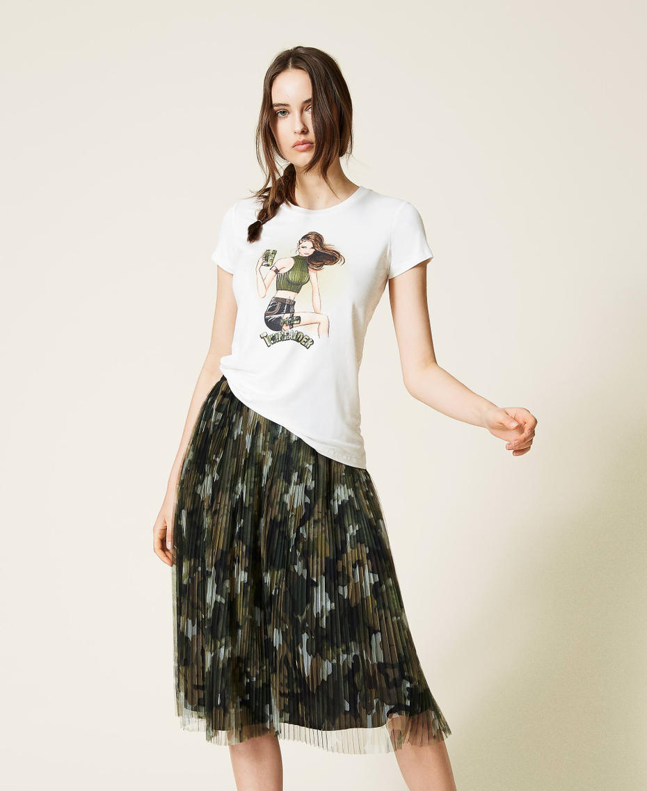 Jupe en tulle pliss&eacute; camouflage Imprim&eacute; Camouflage Jungle Femme 212LI2WFF-01