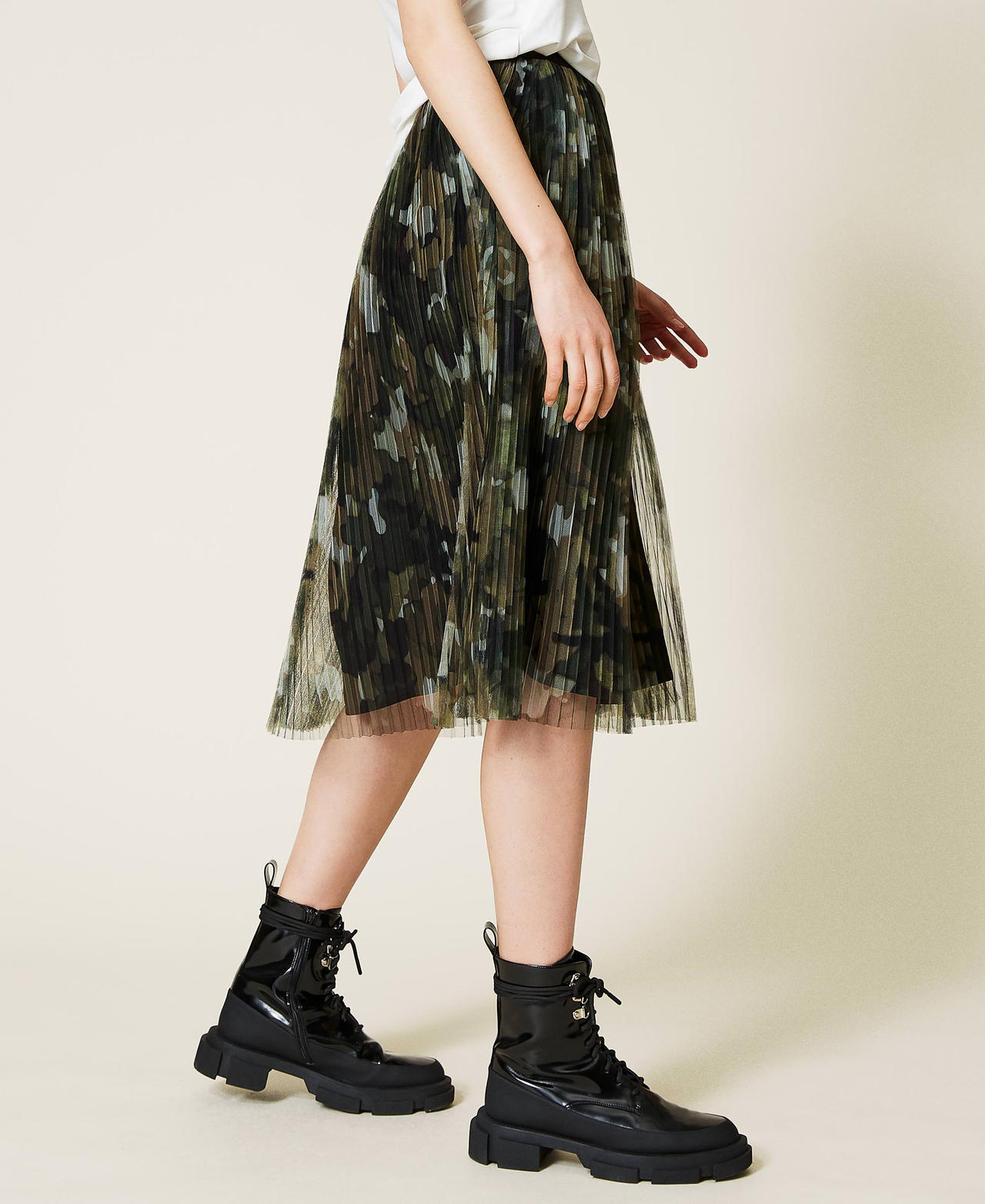 Jupe en tulle pliss&eacute; camouflage Imprim&eacute; Camouflage Jungle Femme 212LI2WFF-02
