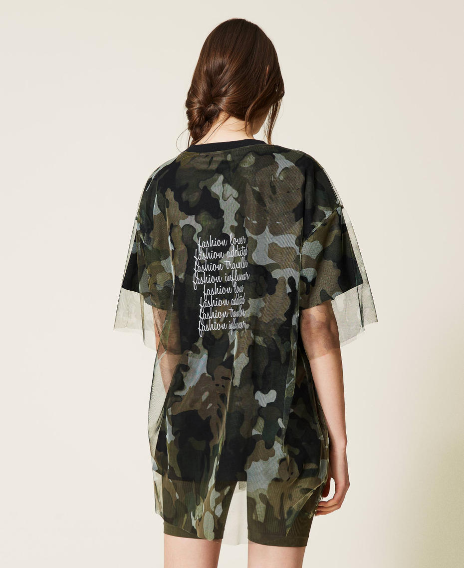Camiseta de tul y estampado camuflaje Bicolor Negro / Estampado Camuflaje Jungle Mujer 212LI2WGG-04