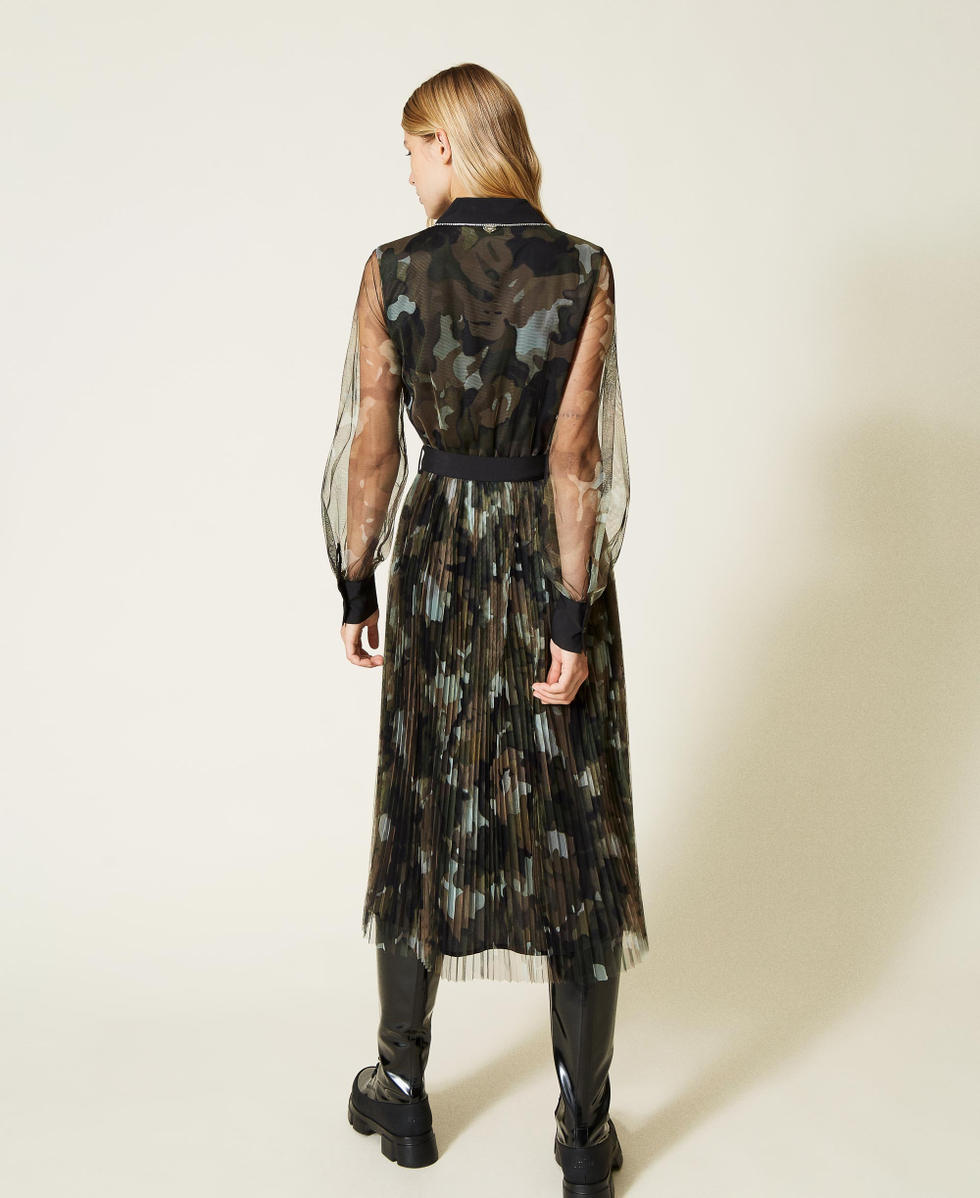Tulle dress with camouflage print Woman Patterned TWINSET Milano