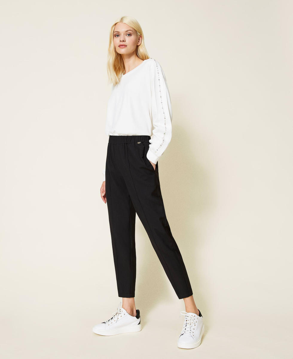 Pantalon cigarette en twill Femme Noir TWINSET Milano