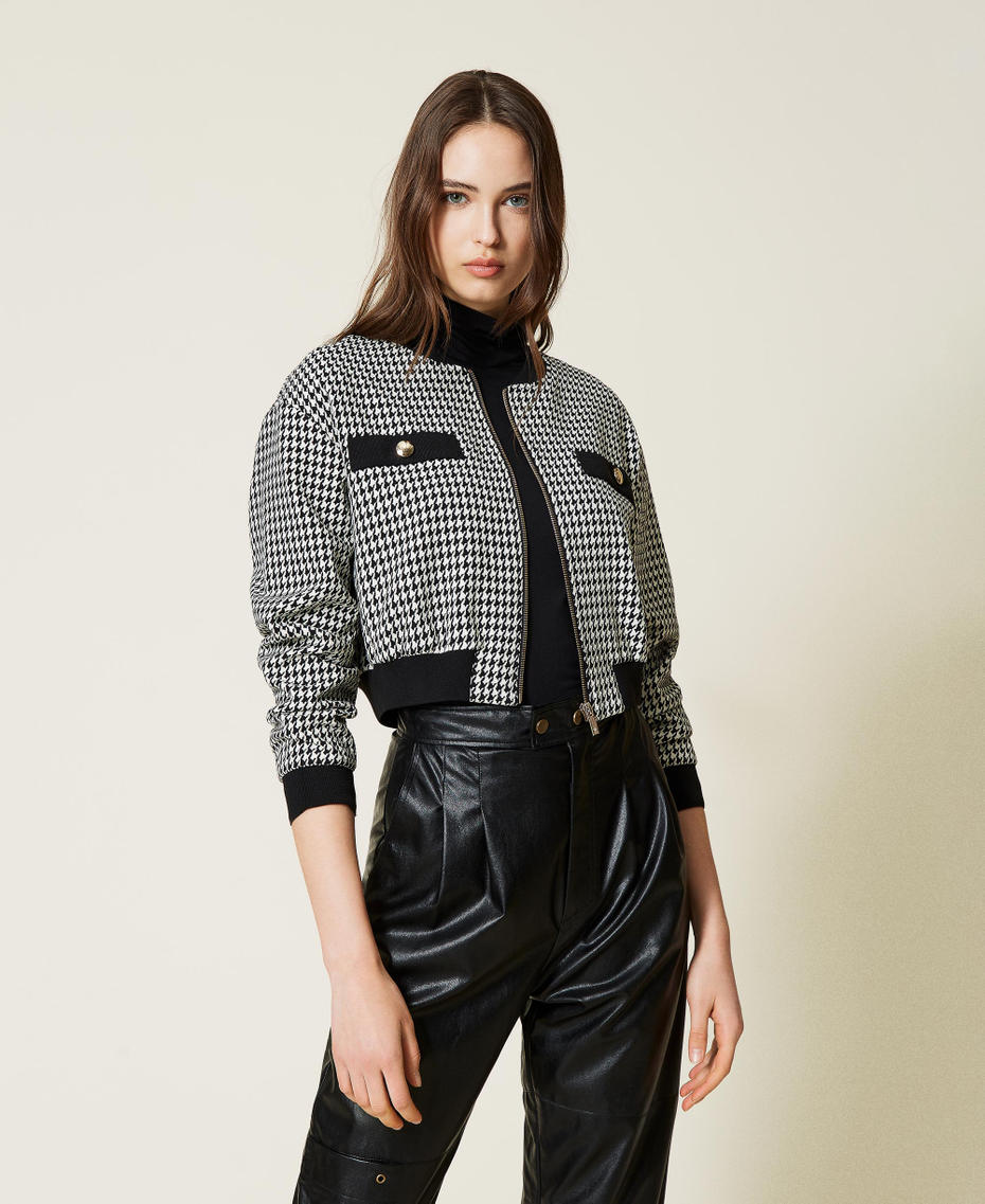 Houndstooth bomber jacket Ivory Houndstooth / Black Woman 212LI2YBB-01