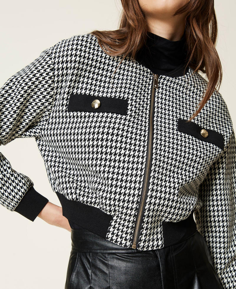 Houndstooth bomber jacket Ivory Houndstooth / Black Woman 212LI2YBB-04