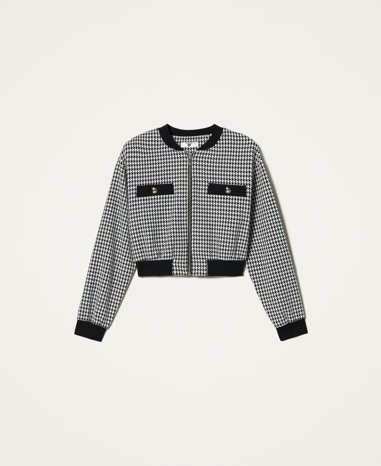 Houndstooth bomber jacket Ivory Houndstooth / Black Woman 212LI2YBB-0S