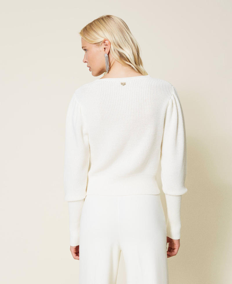 Wool blend jumper with cable knit “Butter Cream” White Woman 212LI3NGG-03