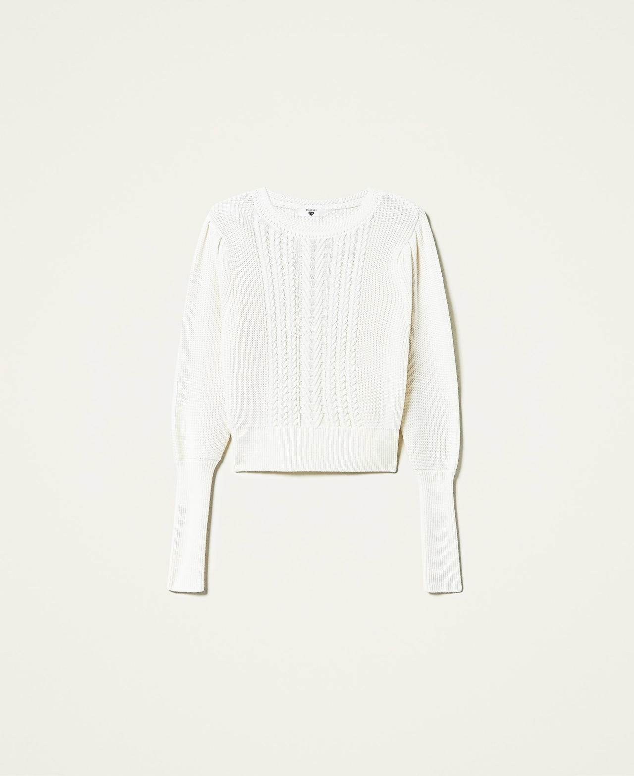 Pull en laine mélangée avec torsades Blanc « Butter Cream » Femme 212LI3NGG-0S