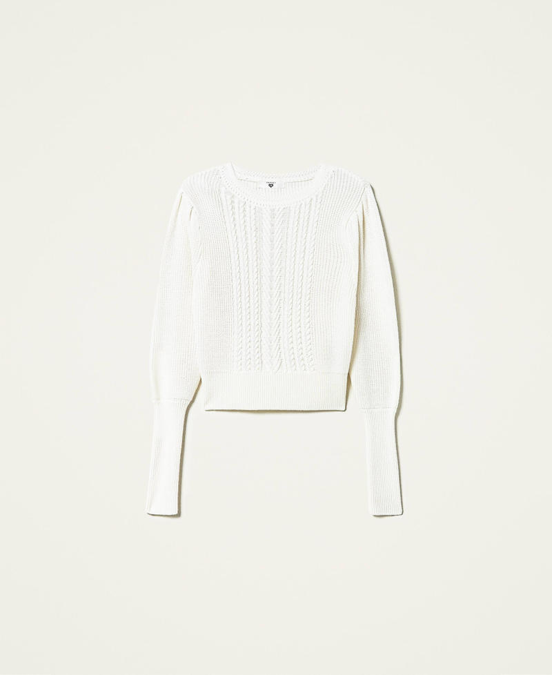 Wool blend jumper with cable knit “Butter Cream” White Woman 212LI3NGG-0S