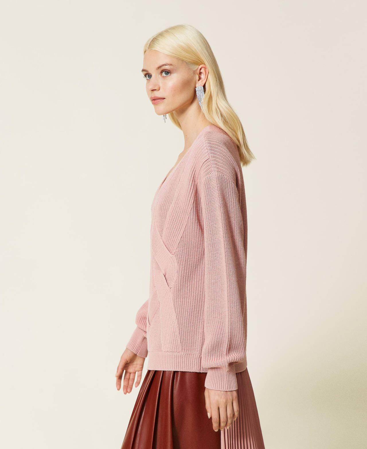 Wool blend fisherman's knit jumper Misty Rose Woman 212LI3NHH-02