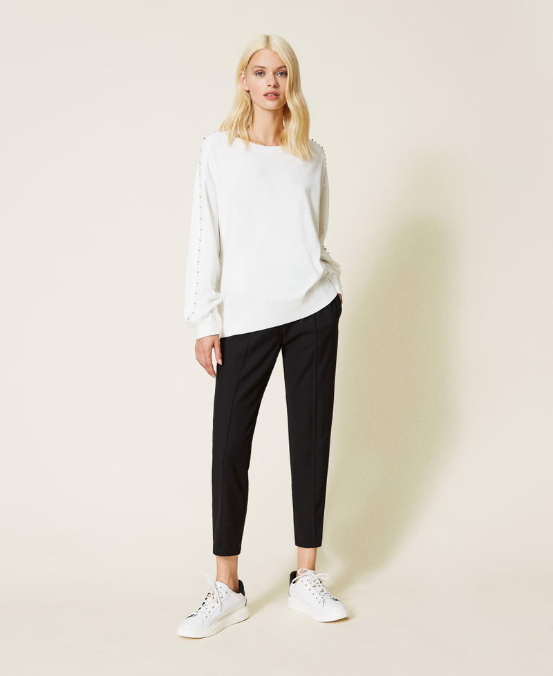 Pullover mit Perlen Elfenbein Frau 212LI3PAA-02