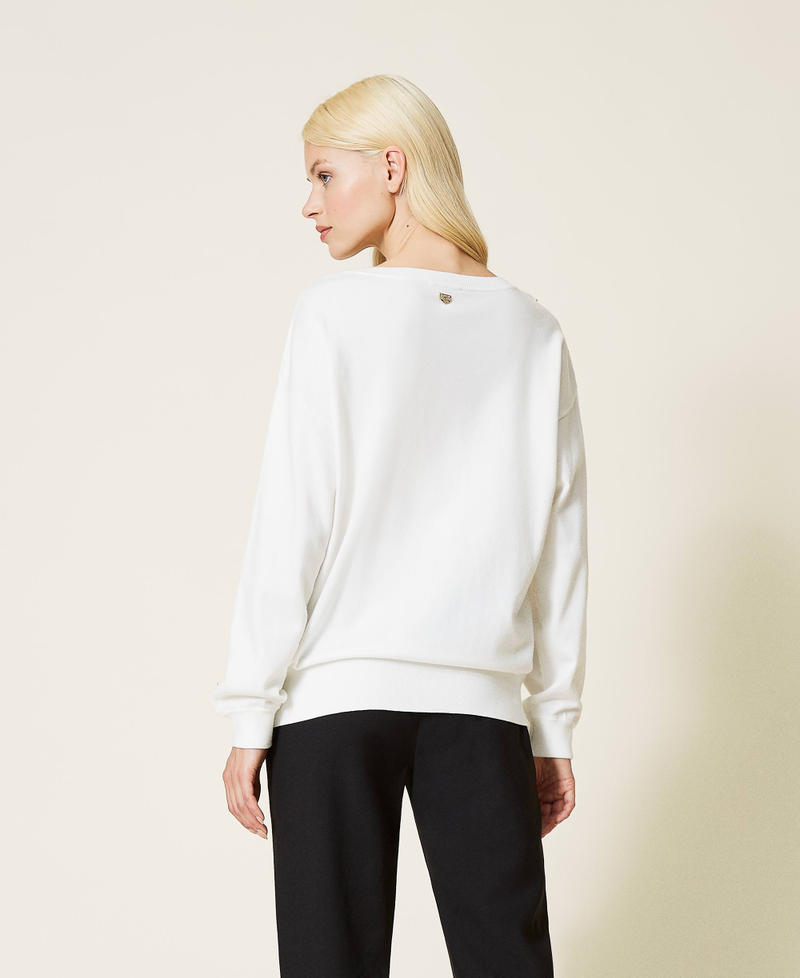 Pullover mit Perlen Elfenbein Frau 212LI3PAA-03