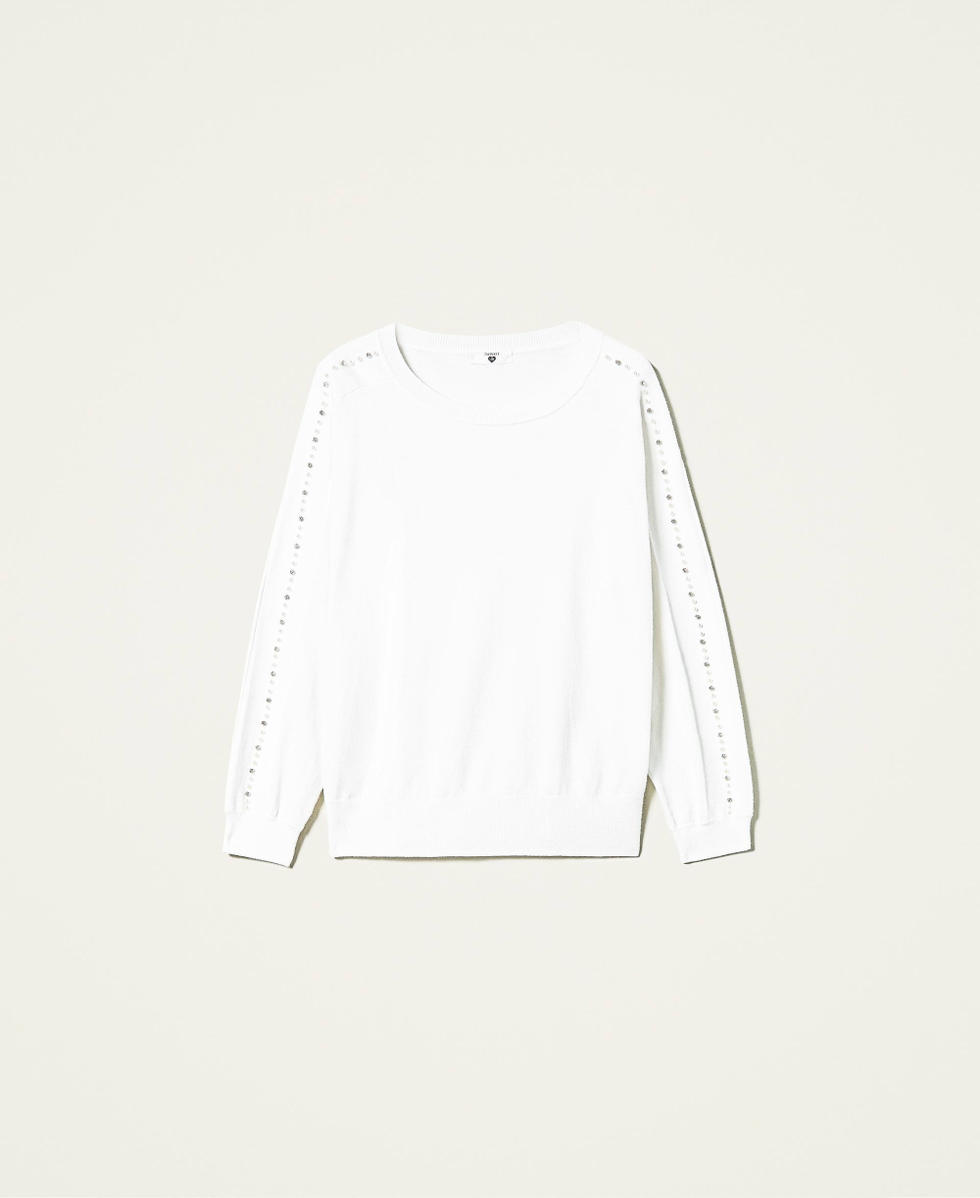 Jumper with pearls Ivory Woman 212LI3PAA-0S