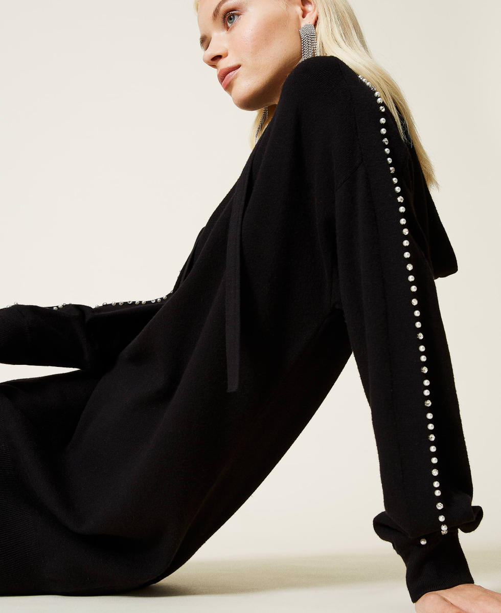 Knit dress with pearls Black Woman 212LI3PBB-01