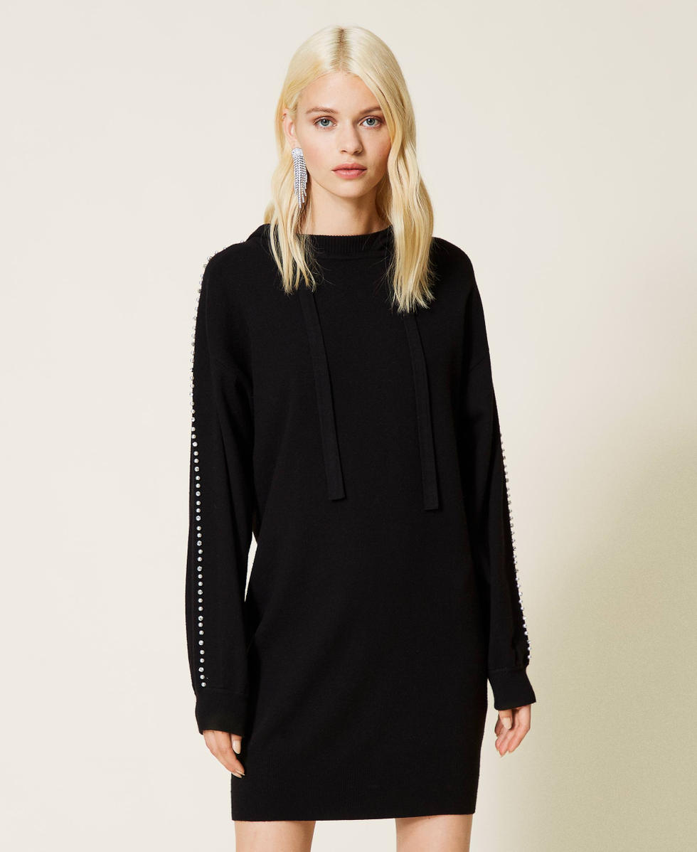 Knit dress with pearls Black Woman 212LI3PBB-02