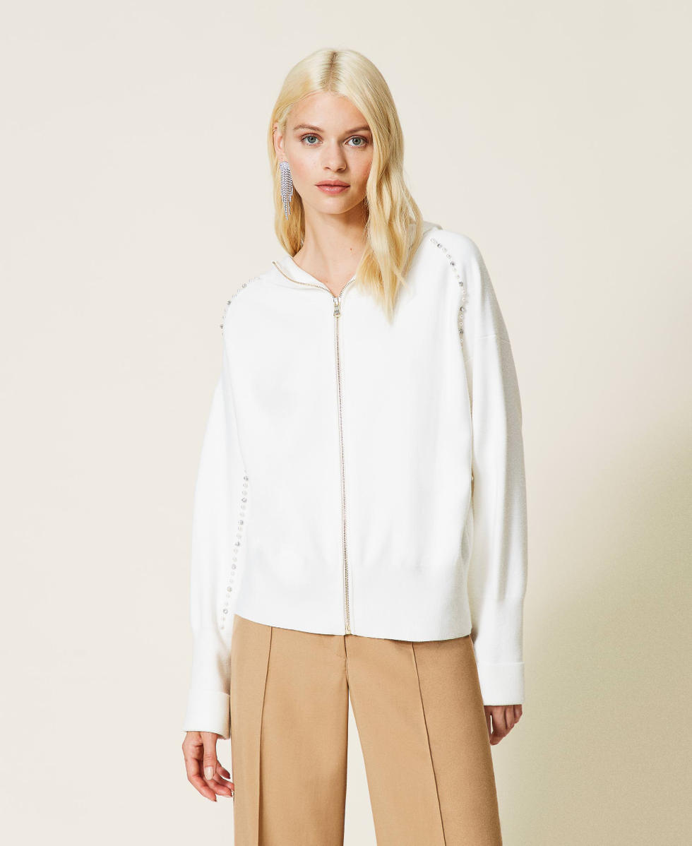 Jacket with pearls and rhinestones Ivory Woman 212LI3PCC-01