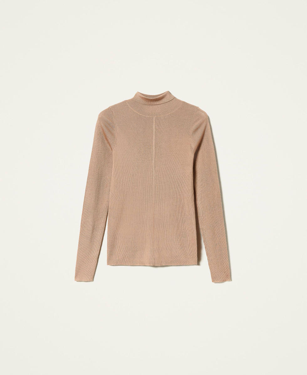 Ribbed turtleneck jumper with stitching Woman Beige TWINSET Milano