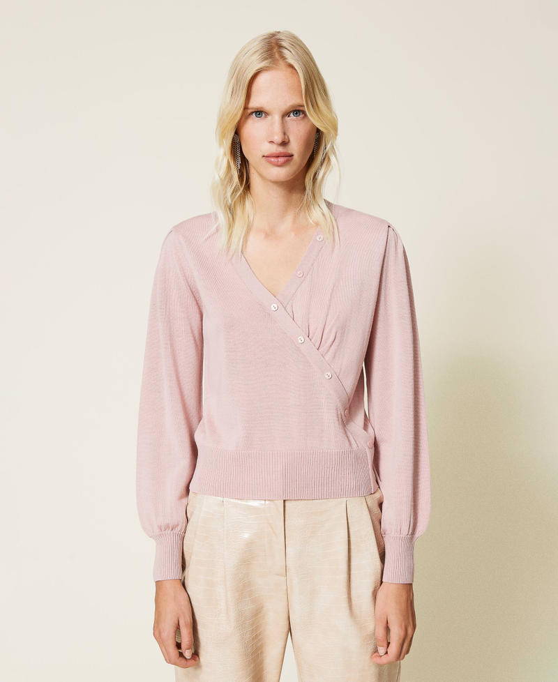 Criss-crossed jumper with buttons Rose Chiffon Woman 212LI3QCC-02