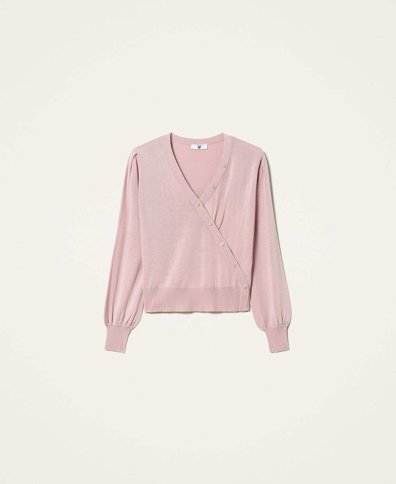 Criss-crossed jumper with buttons Rose Chiffon Woman 212LI3QCC-0S