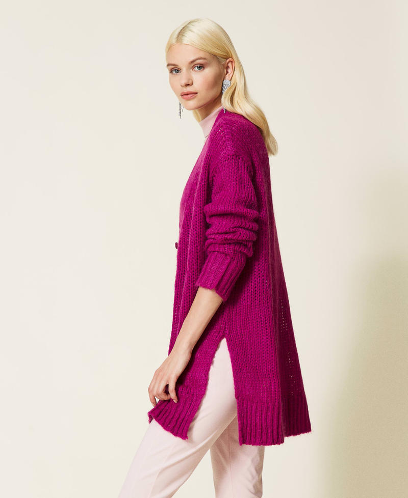 Double breasted cardigan with slits "Peony&rdquo; Fuchsia Woman 212LI3QYY-04
