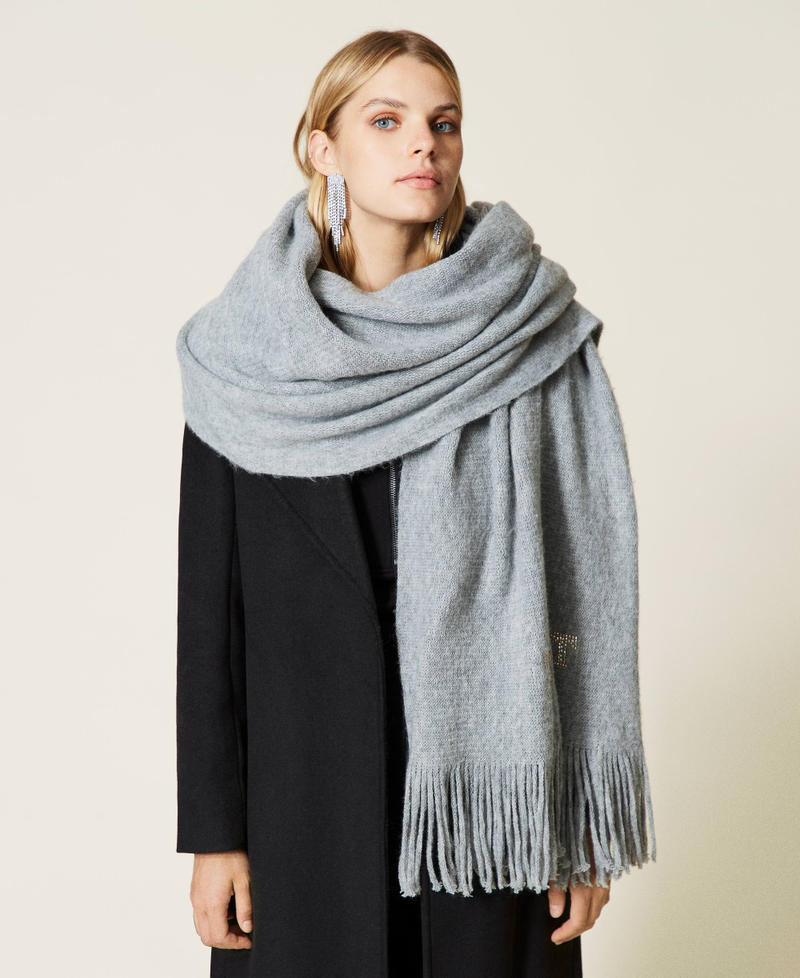 Sciarpa con logo e frange Grigio M&eacute;lange Donna 212LI4ZJJ-0S