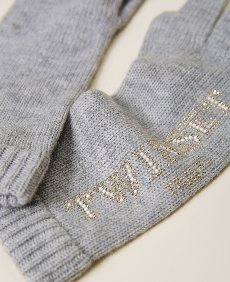 Gloves with studs and pearls Melange Grey Woman 212LI4ZKK-02