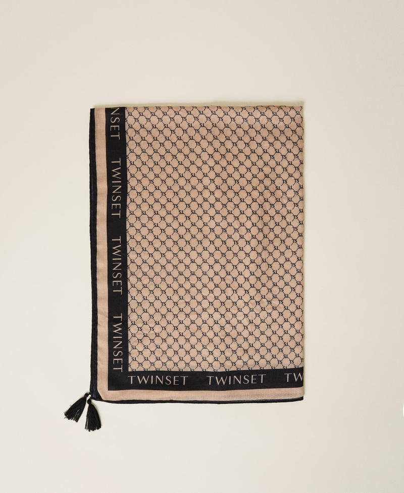 Kefiah stampata con logo e nappe Bicolor Nude Skin / Nero Donna 212LI4ZPP-01