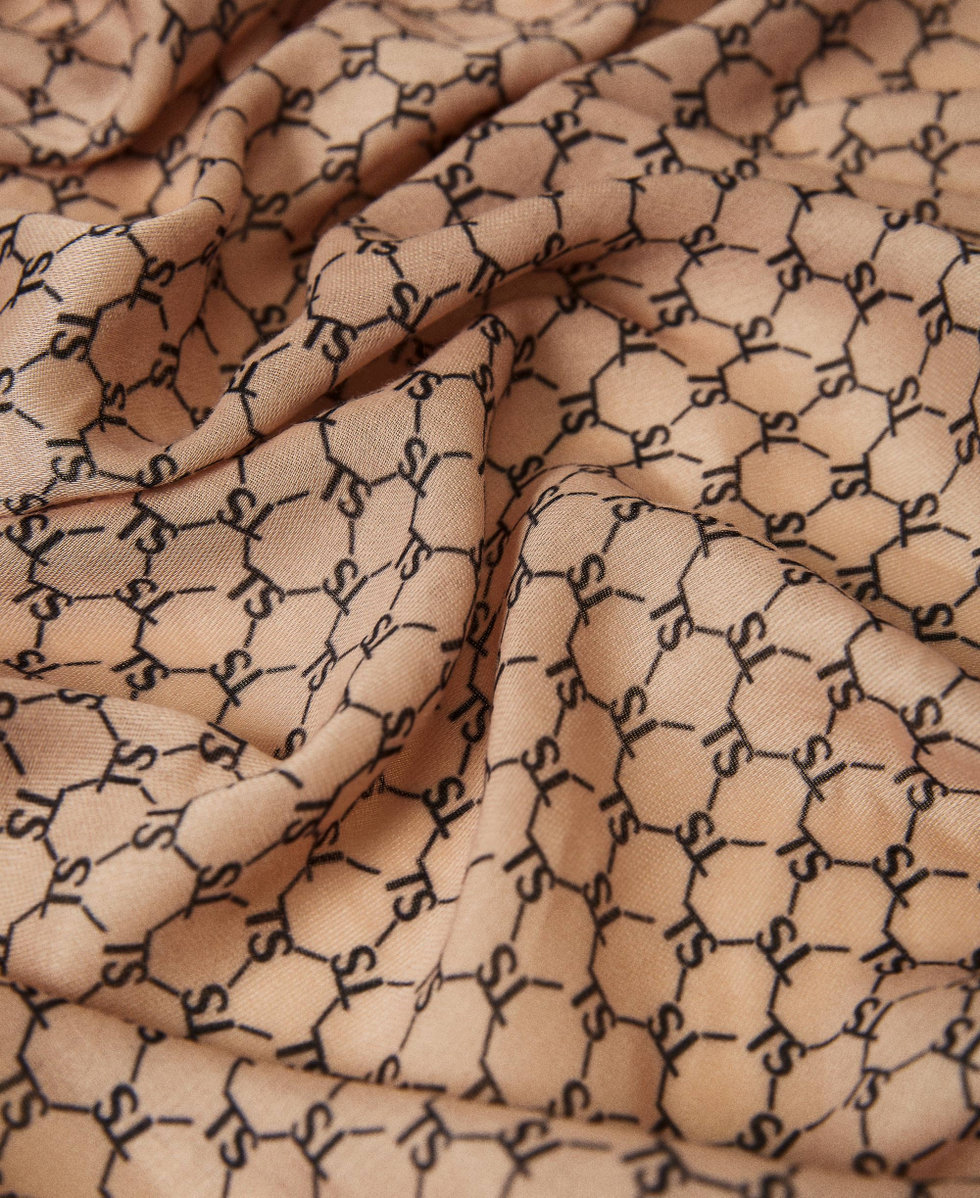 Kefiah stampata con logo e nappe Bicolor Nude Skin / Nero Donna 212LI4ZPP-02