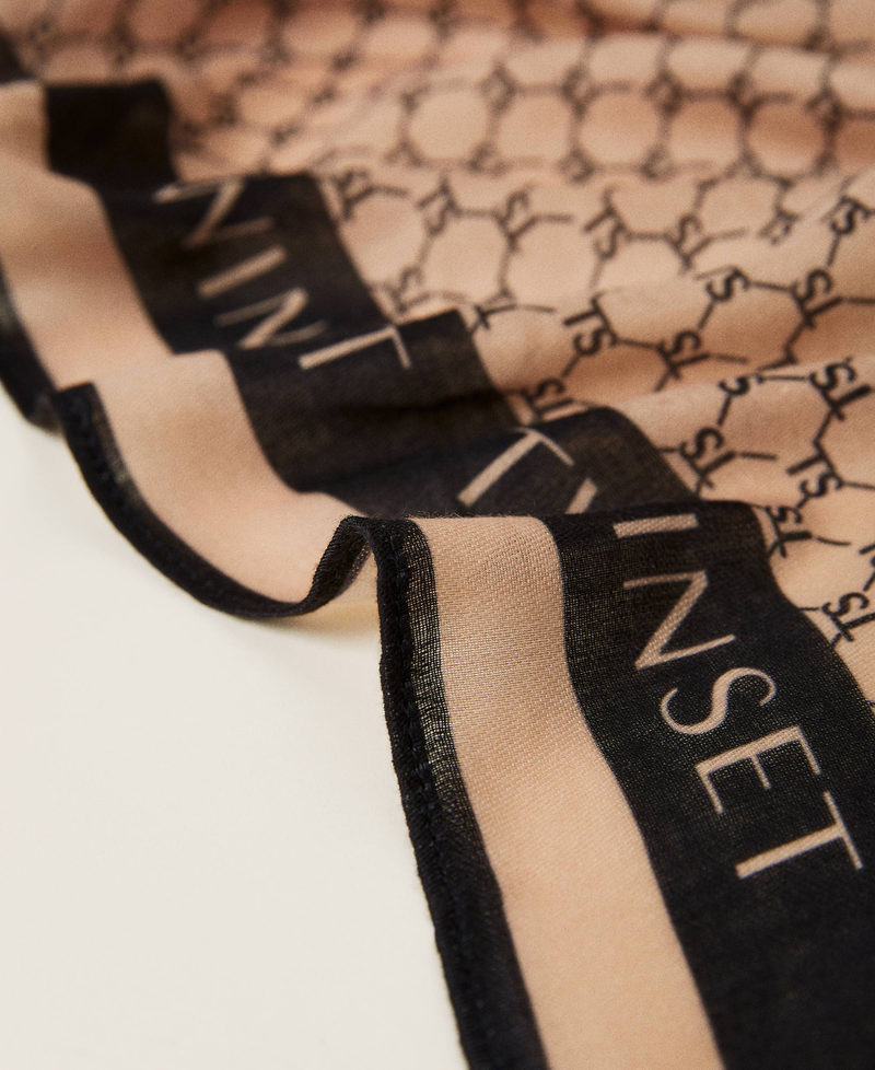 Kefiah stampata con logo e nappe Bicolor Nude Skin / Nero Donna 212LI4ZPP-03