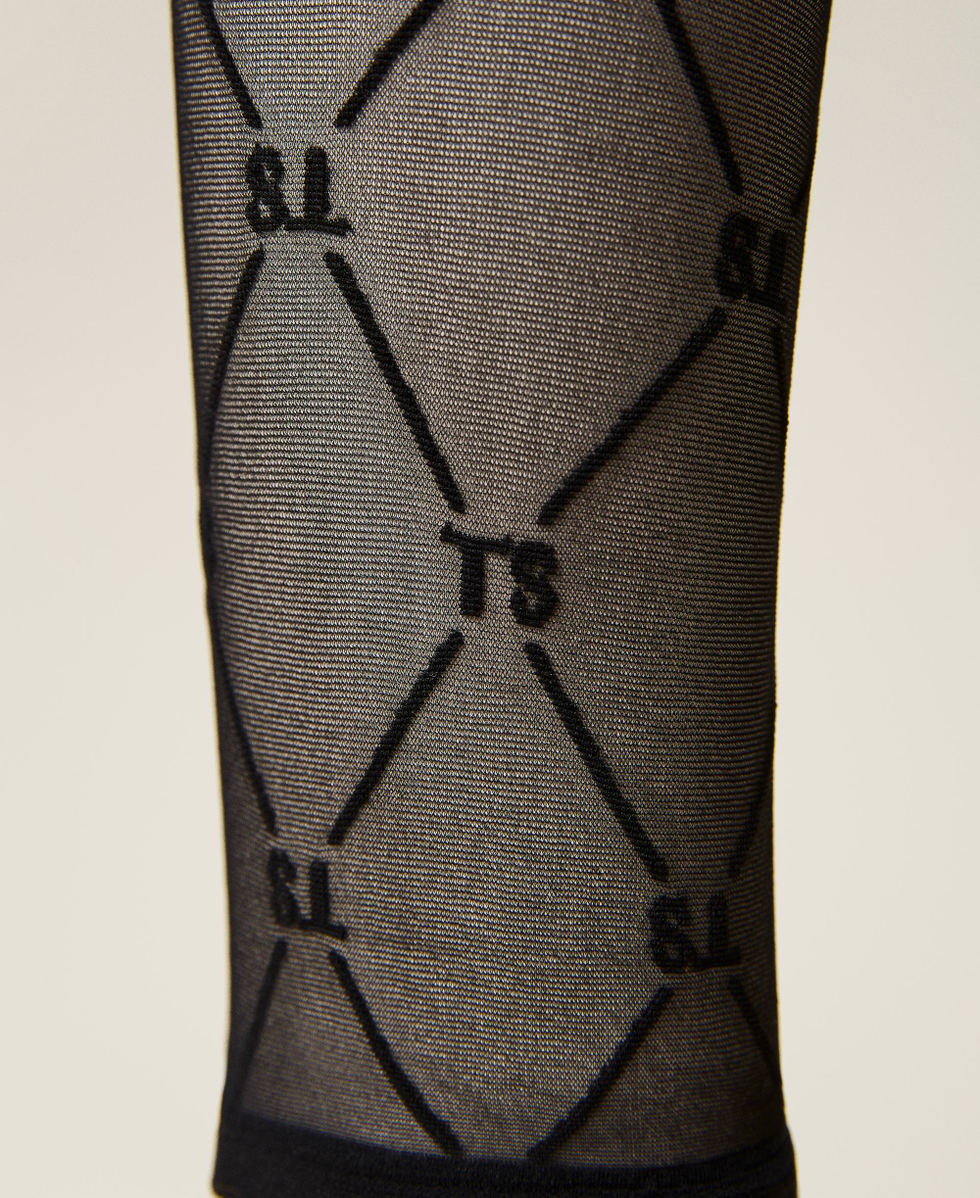 Netzleggings mit Logos Schwarz Frau 212LI4ZUU-03