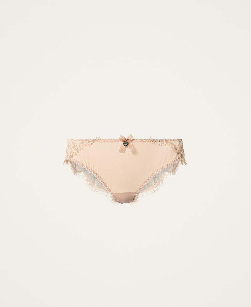 Brazilian briefs with Chantilly lace Two-tone Nude Skin / Ivory Woman 212LI6B77-0S
