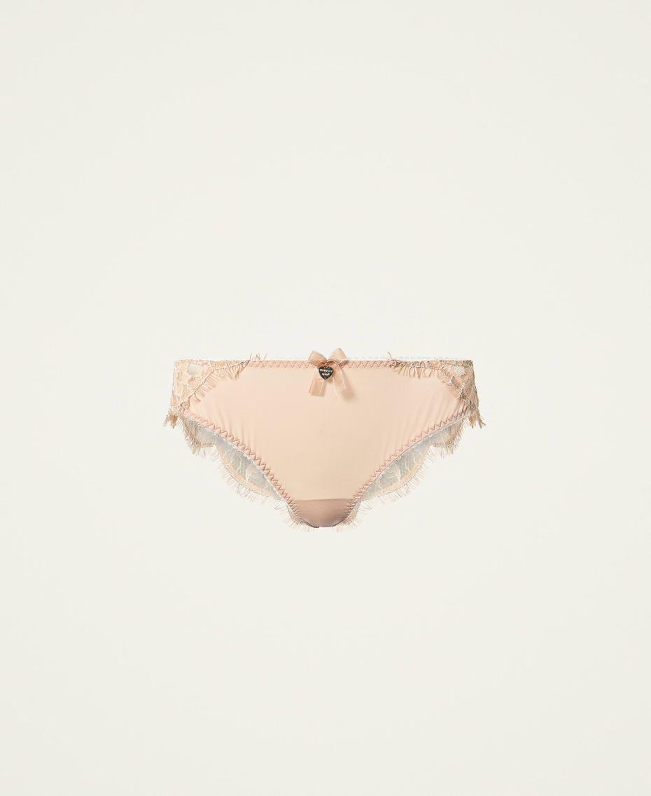 Brazilian briefs with Chantilly lace Two-tone Nude Skin / Ivory Woman 212LI6B77-0S