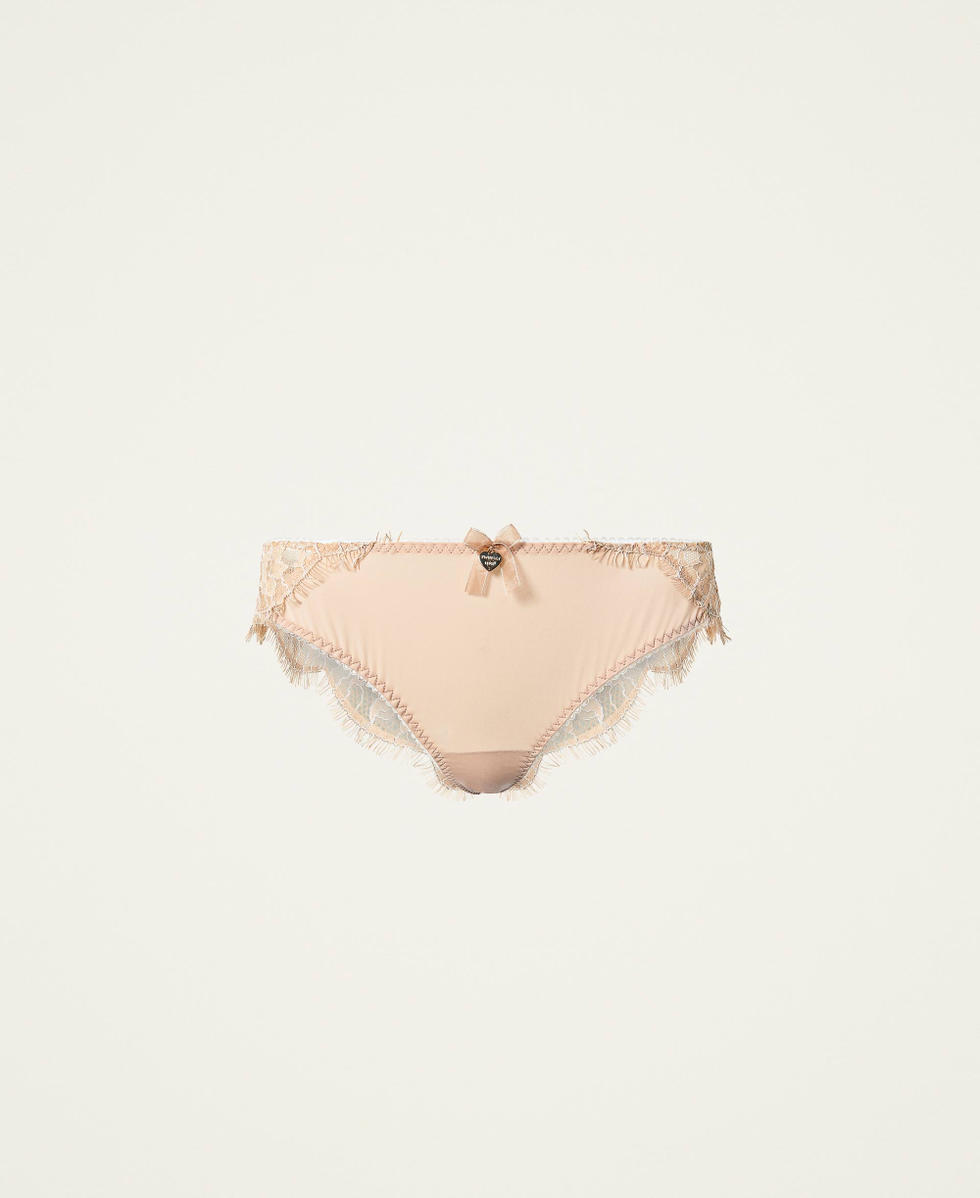 Brazilian briefs with Chantilly lace Woman, Beige