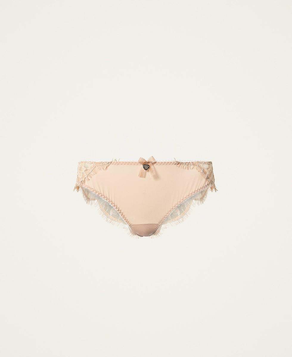 Brazilian briefs with Chantilly lace Two-tone Nude Skin / Ivory Woman 212LI6B77-0S