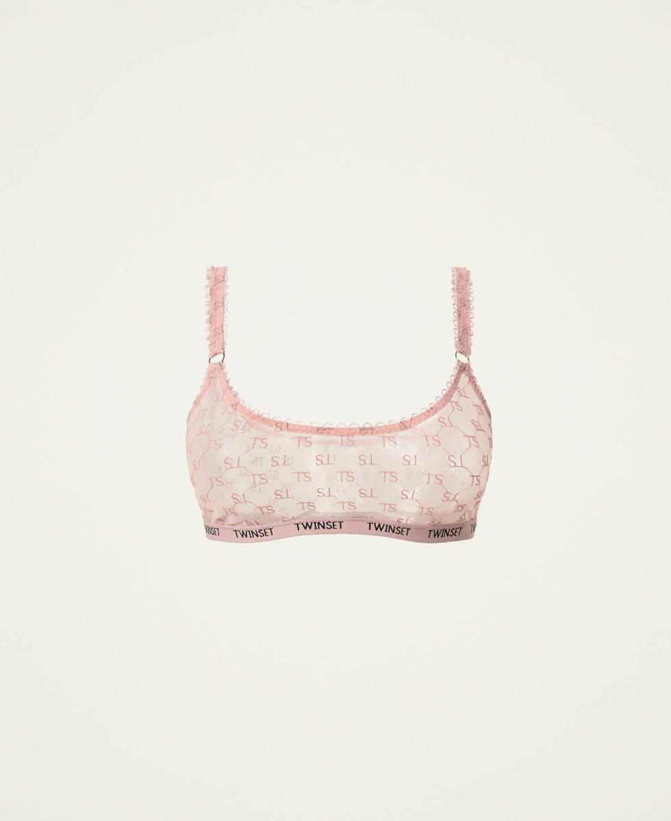 Embroidered tulle bra top Woman, Pink