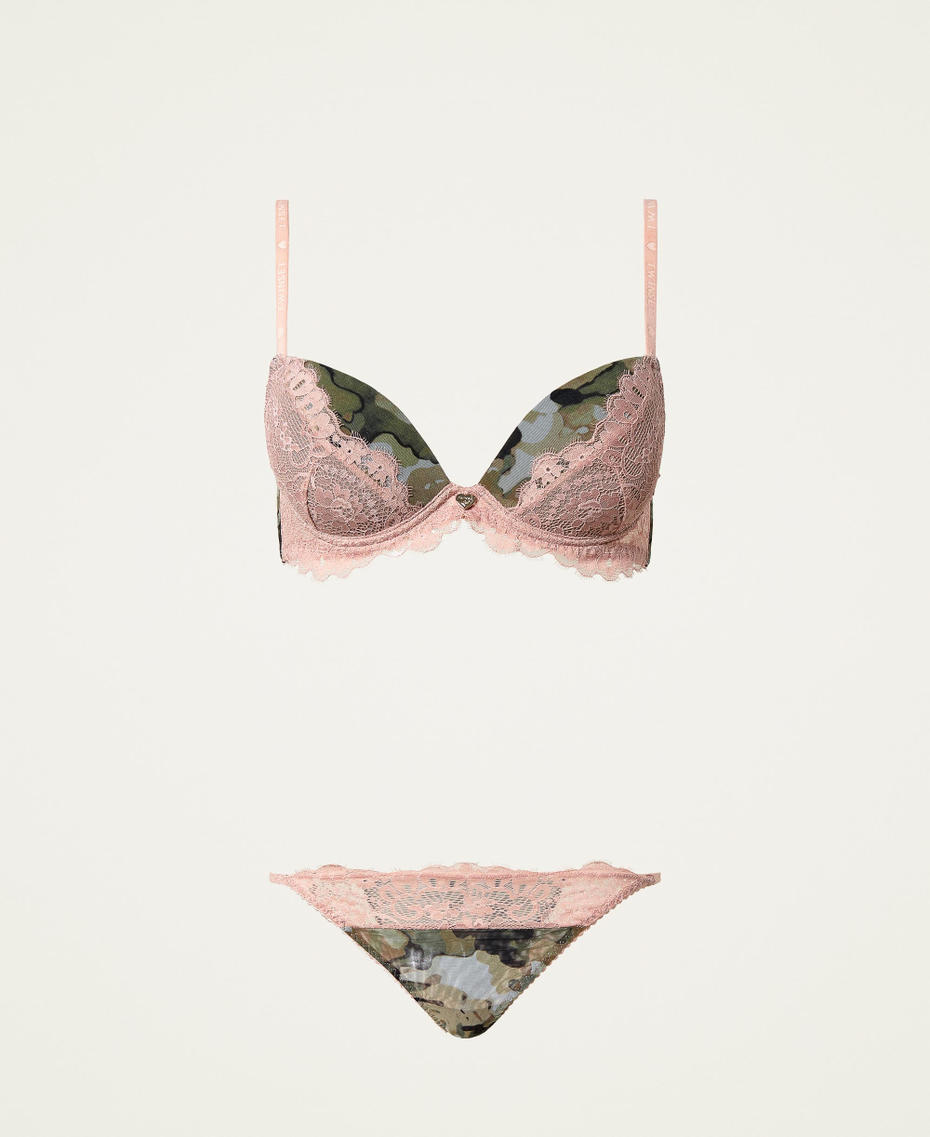 Push up bra and Brazilian briefs Two-tone Jungle Camouflage / Misty Rose Woman 212LI6WXX-0S