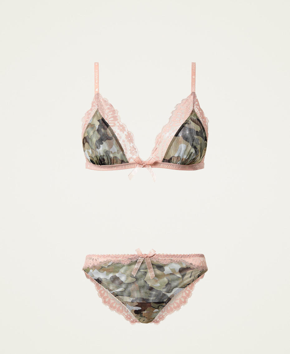 Triangle bra and g-string Two-tone Jungle Camouflage / Misty Rose Woman 212LI6WYY-0S