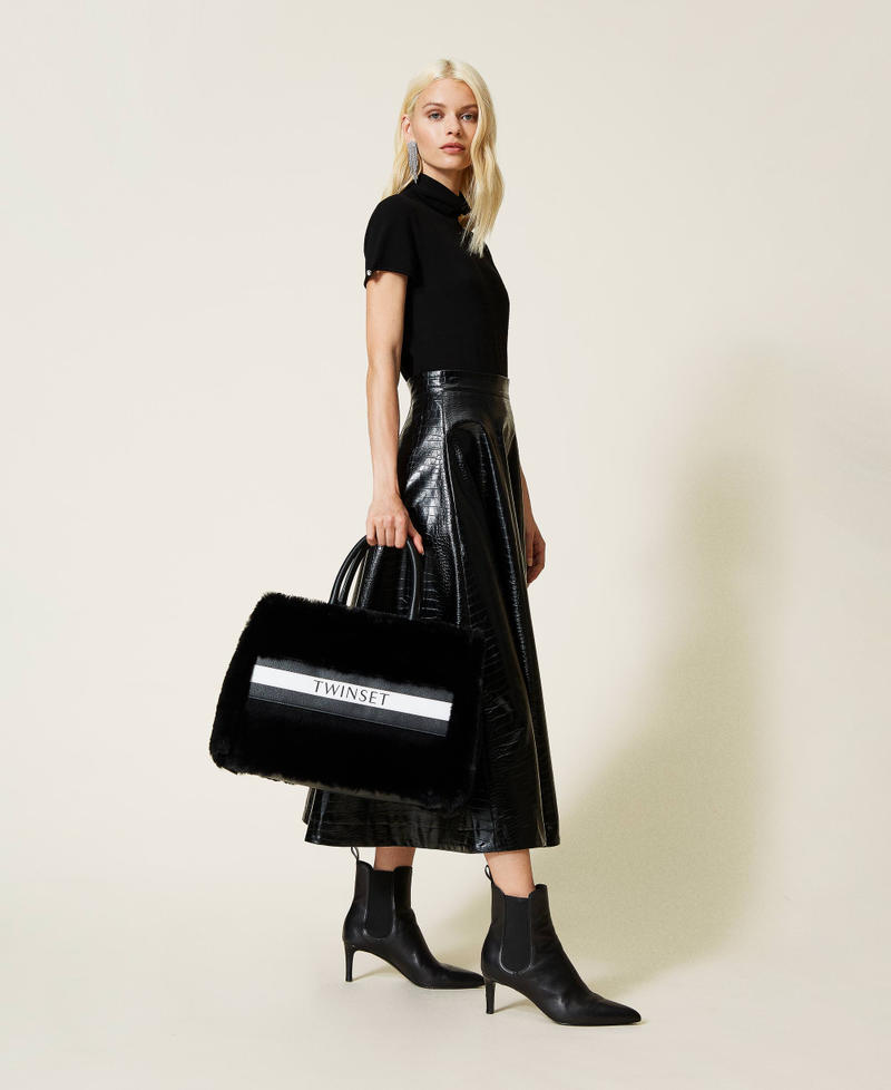 Shopper with logo print Black Woman 212LI7ZWW-0T