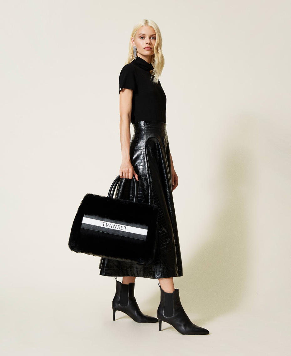 Shopper with logo print Black Woman 212LI7ZWW-0T